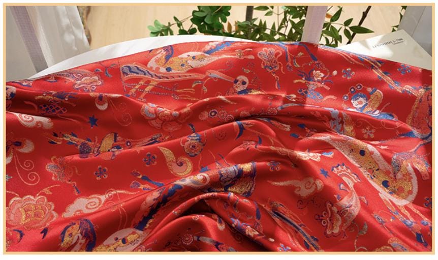 Song Brocade Jacquard Fabric, Chinese Horse Pattern Textile, Luxury Woven Fabric, Vintage Oriental Brocade, Sewing Upholstery Craft Fabric