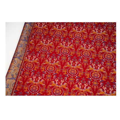Red Song Brocade Fabric Double Bird Jacquard Satin Ethnic Tibetan Mongolian Traditional Silk Damask Costume Upholstery Fabric Luxury Textile - Poppylollipop