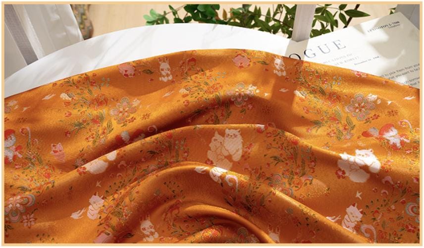 Floral Animal Jacquard Fabric Cute Pet Pattern Brocade Textile Damask Fabric Upholstery Costume Cheongsam Fabric Luxury Decorative Fabric