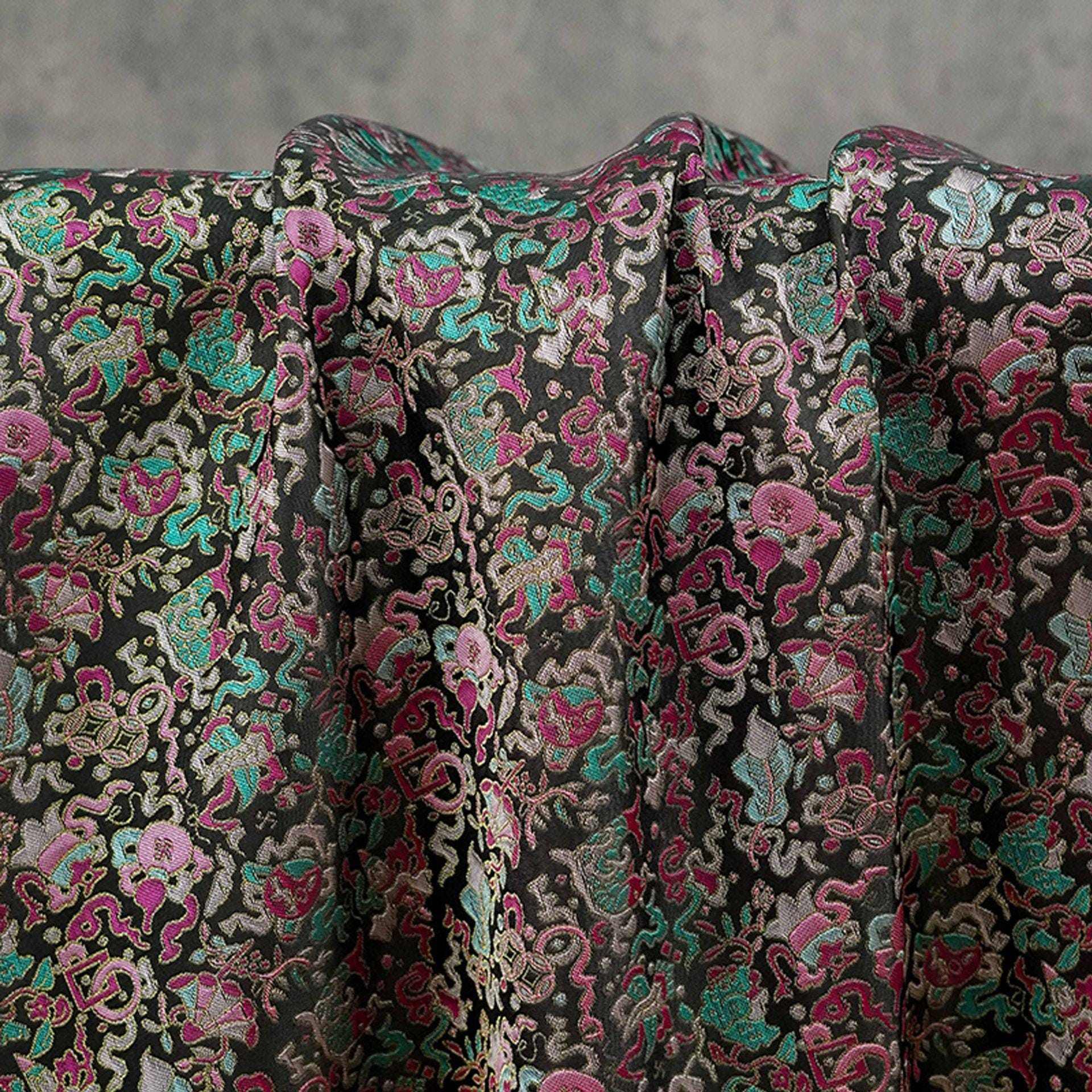 Multi - color Song Brocade Fabric with Golden Thread, Luxury Five - Color Treasure Jacquard for Sewing Design, Premium Textile by the Yard - Poppylollipop