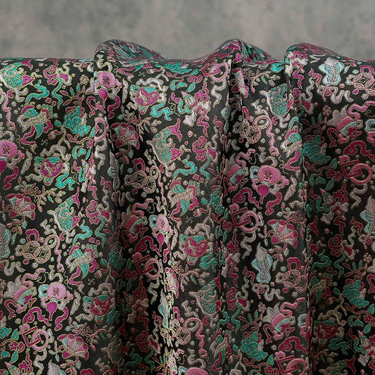 Multi - color Song Brocade Fabric with Golden Thread, Luxury Five - Color Treasure Jacquard for Sewing Design, Premium Textile by the Yard - Poppylollipop