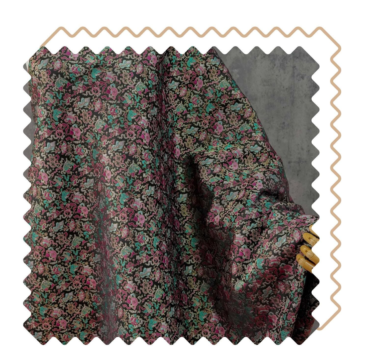 Multi - color Song Brocade Fabric with Golden Thread, Luxury Five - Color Treasure Jacquard for Sewing Design, Premium Textile by the Yard - Poppylollipop