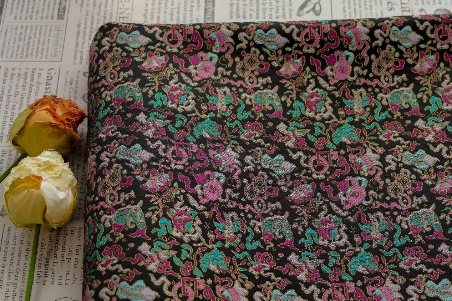 Multi - color Song Brocade Fabric with Golden Thread, Luxury Five - Color Treasure Jacquard for Sewing Design, Premium Textile by the Yard - Poppylollipop