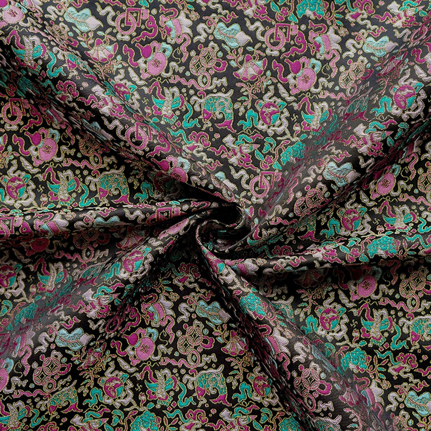 Multi - color Song Brocade Fabric with Golden Thread, Luxury Five - Color Treasure Jacquard for Sewing Design, Premium Textile by the Yard - Poppylollipop