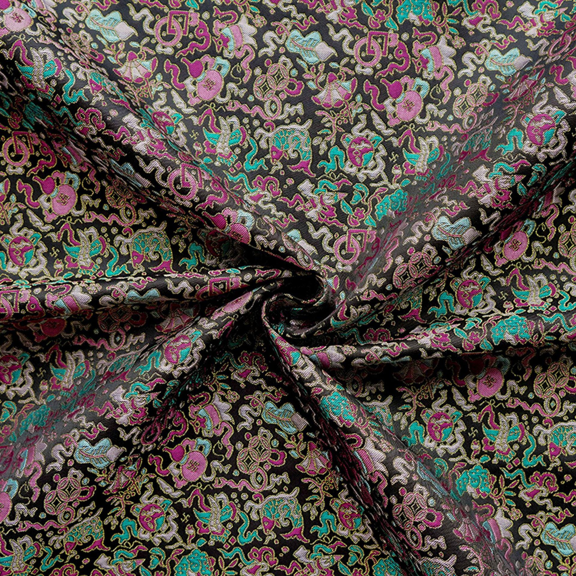 Multi - color Song Brocade Fabric with Golden Thread, Luxury Five - Color Treasure Jacquard for Sewing Design, Premium Textile by the Yard - Poppylollipop