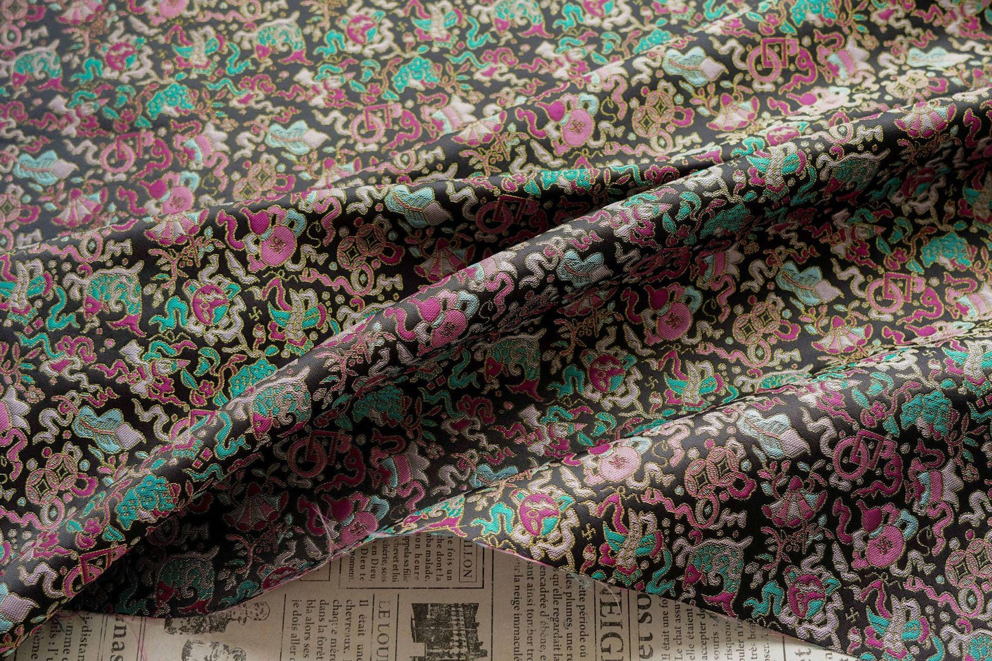 Multi - color Song Brocade Fabric with Golden Thread, Luxury Five - Color Treasure Jacquard for Sewing Design, Premium Textile by the Yard - Poppylollipop