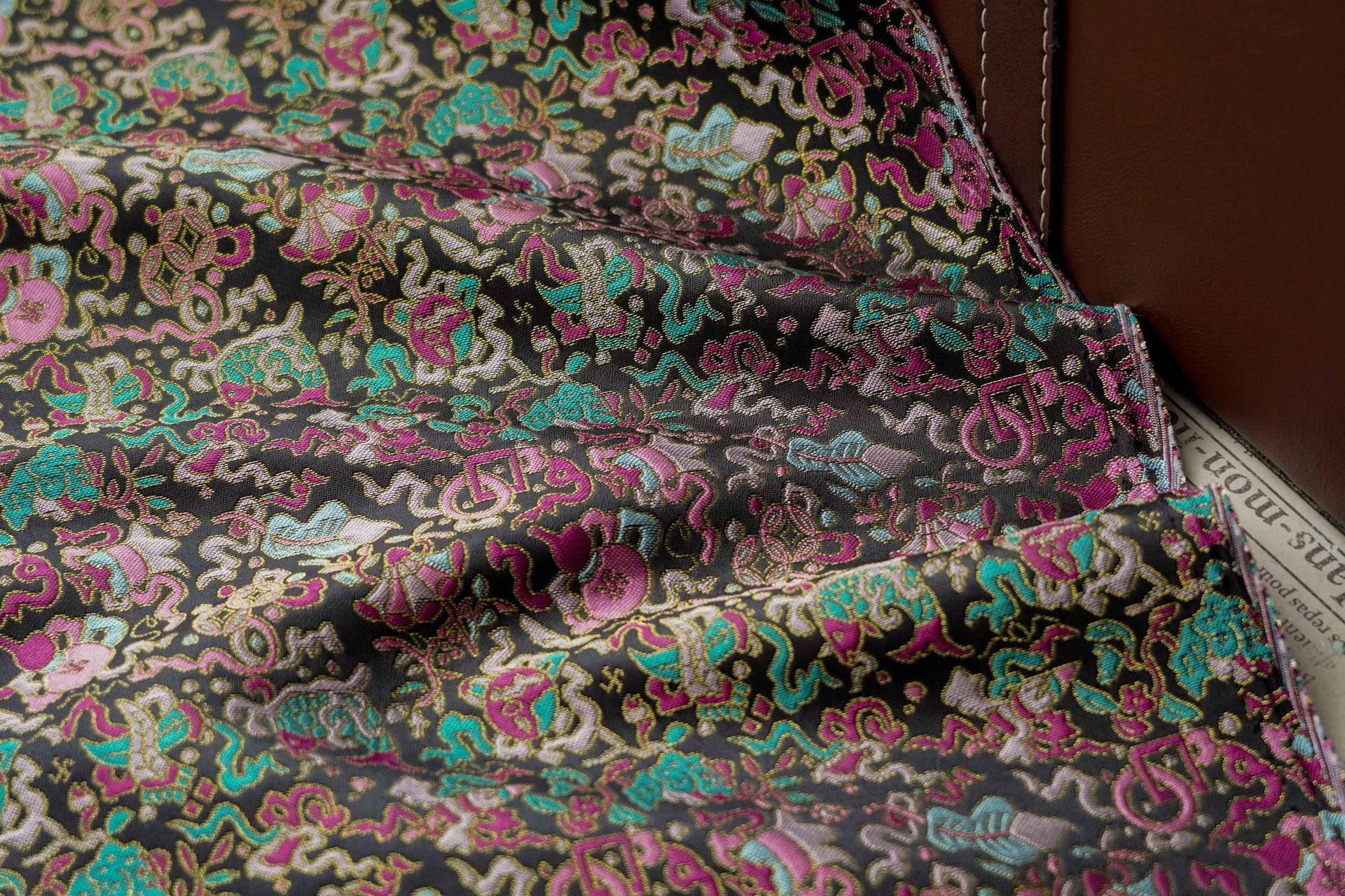 Multi - color Song Brocade Fabric with Golden Thread, Luxury Five - Color Treasure Jacquard for Sewing Design, Premium Textile by the Yard - Poppylollipop