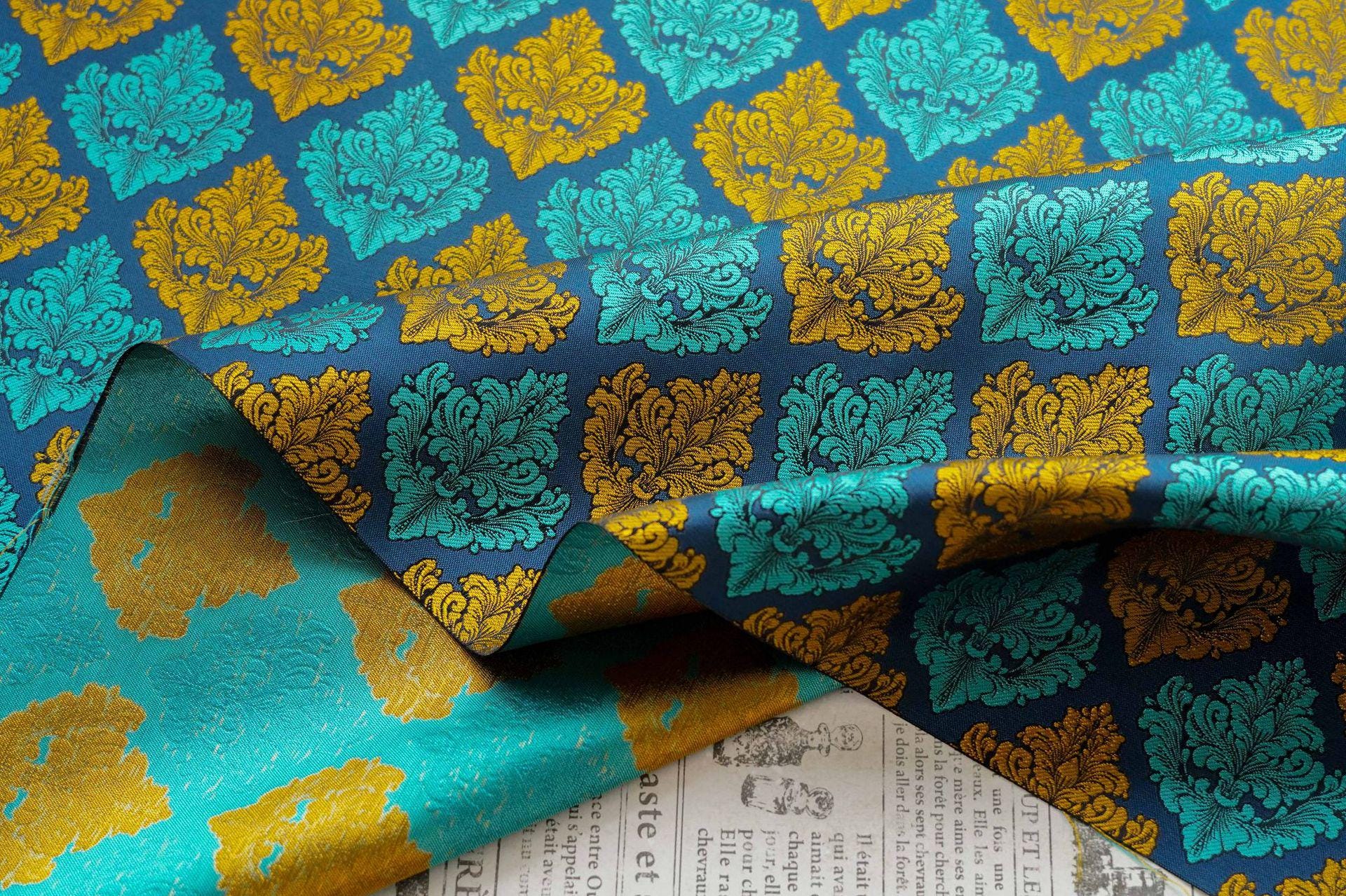 European Baroque Floral Fabric, Vintage Scroll Yarn - Dyed Jacquard, Luxury Brocade for Upholstery & Period Costumes, Heavyweight Textile - Poppylollipop