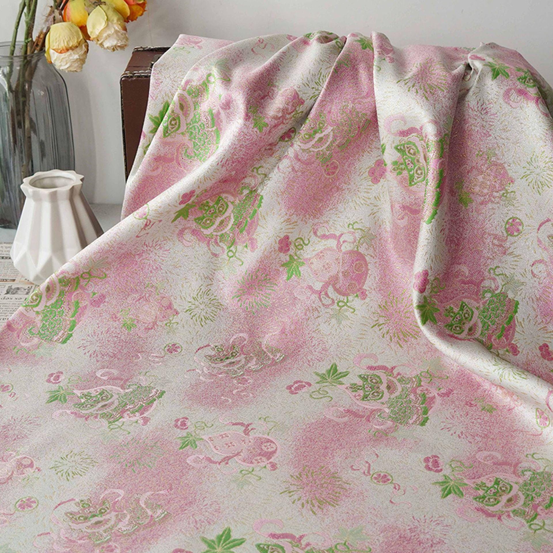 Luxury Song Dynasty Brocade Fabric, Golden Thread Jacquard Textile for Couture, Premium Oriental Silk Woven Material by the Yard - 1 Meter - Poppylollipop