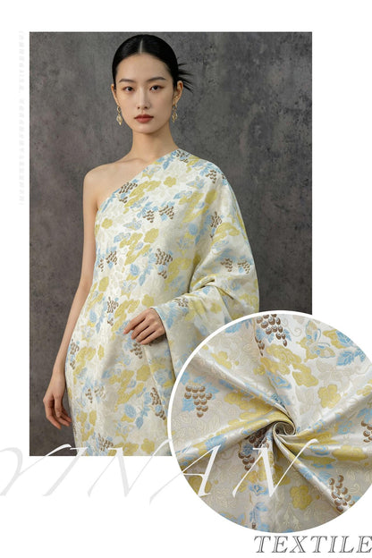 Grape Butterfly song Brocade Fabric, Luxury Gold Thread Jacquard, Premium Oriental Silk Woven Textile for Couture & Sewing - 1 Meter - Poppylollipop