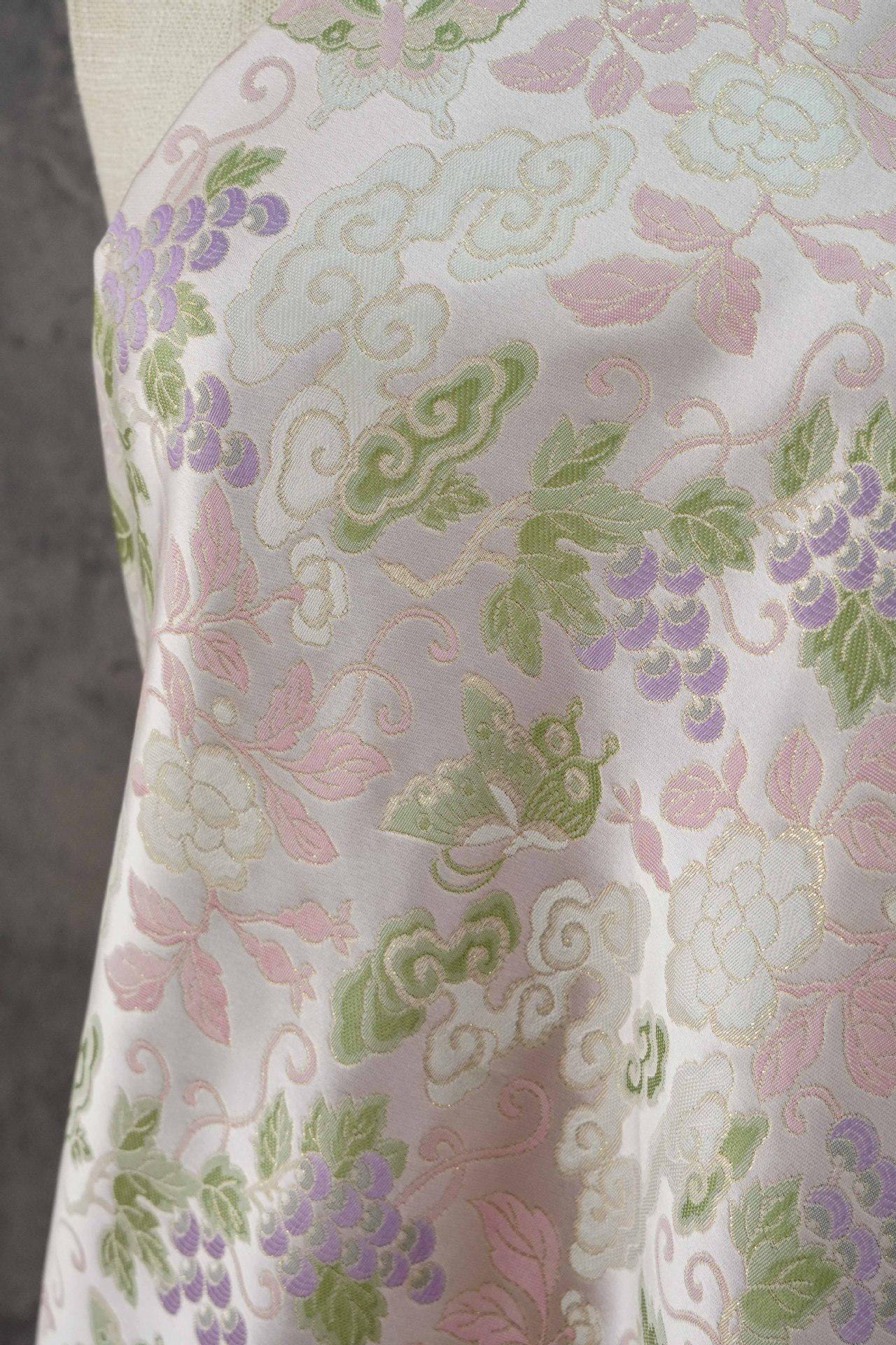 Grape Butterfly song Brocade Fabric, Luxury Gold Thread Jacquard, Premium Oriental Silk Woven Textile for Couture & Sewing - 1 Meter - Poppylollipop