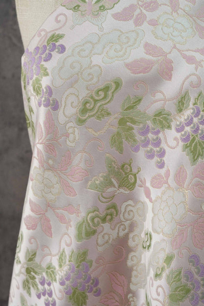 Grape Butterfly song Brocade Fabric, Luxury Gold Thread Jacquard, Premium Oriental Silk Woven Textile for Couture & Sewing - 1 Meter - Poppylollipop