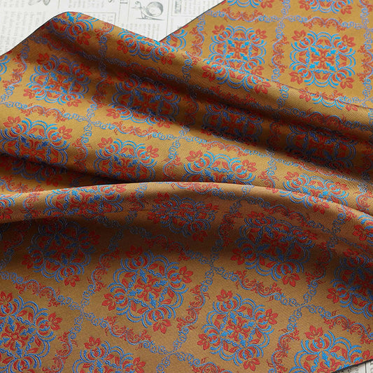 Rhombus Floral Brocade Fabric Rayon Silk Jacquard Damask Fabric Xianghua Pattern Textile for Costume Upholstery Cheongsam Craft Fabric - Poppylollipop