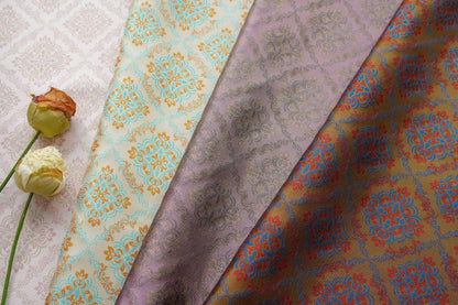 Rhombus Floral Brocade Fabric Rayon Silk Jacquard Damask Fabric Xianghua Pattern Textile for Costume Upholstery Cheongsam Craft Fabric - Poppylollipop