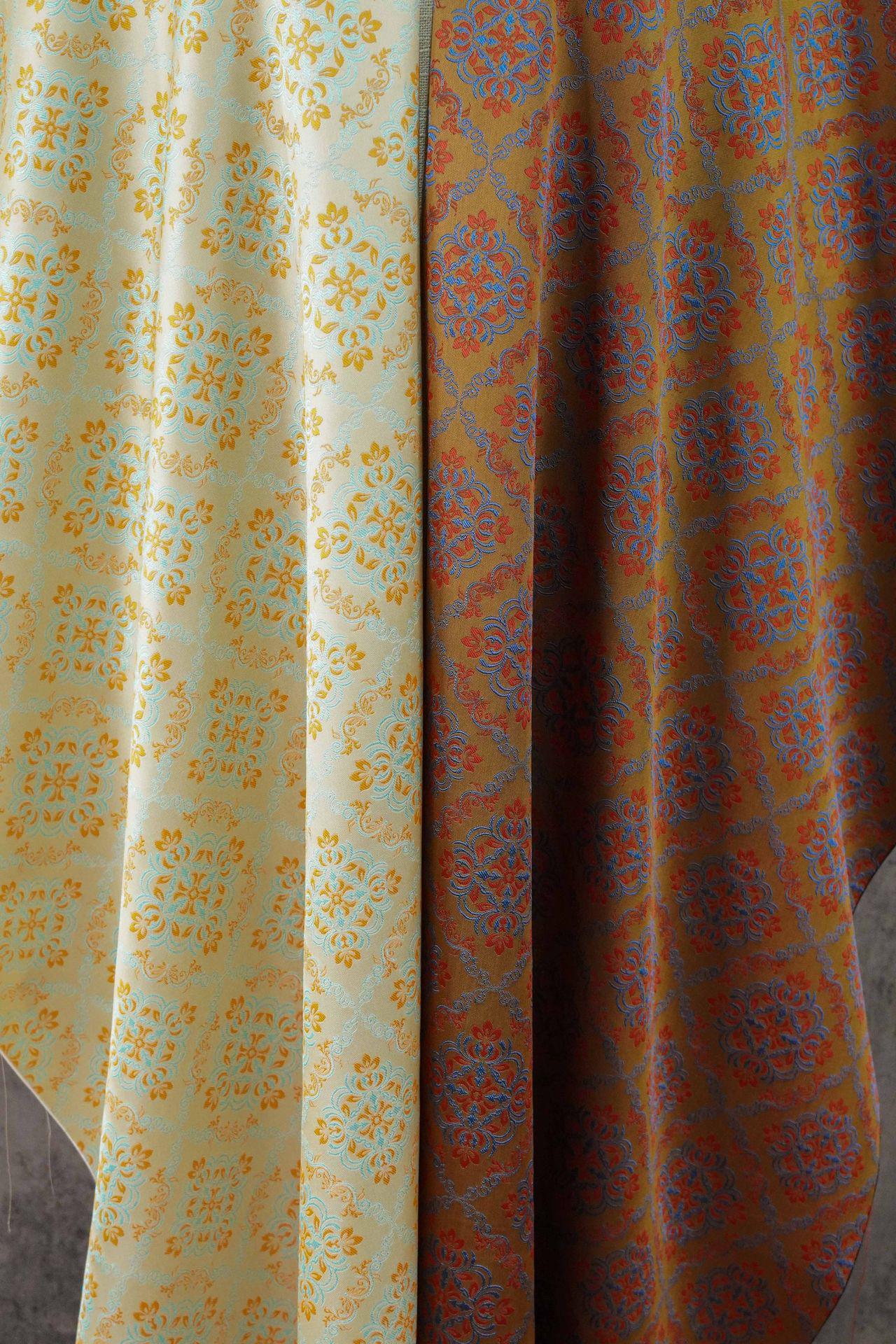 Rhombus Floral Brocade Fabric Rayon Silk Jacquard Damask Fabric Xianghua Pattern Textile for Costume Upholstery Cheongsam Craft Fabric - Poppylollipop