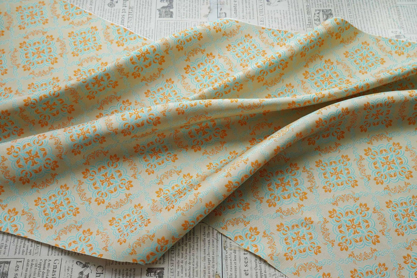 Rhombus Floral Brocade Fabric Rayon Silk Jacquard Damask Fabric Xianghua Pattern Textile for Costume Upholstery Cheongsam Craft Fabric - Poppylollipop