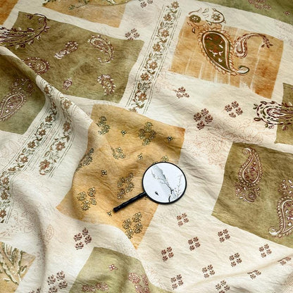 Vintage Paisley Patchwork Print Cotton Fabric By The Yard | Earthy Green Gold Boho Floral | Dress Blouse Quilting Cottagecore Sewing - Poppylollipop