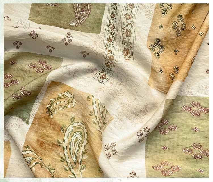 Vintage Paisley Patchwork Print Cotton Fabric By The Yard | Earthy Green Gold Boho Floral | Dress Blouse Quilting Cottagecore Sewing - Poppylollipop