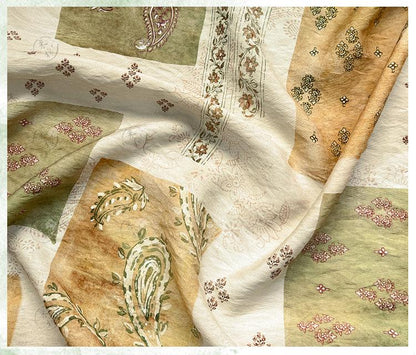 Vintage Paisley Patchwork Print Cotton Fabric By The Yard | Earthy Green Gold Boho Floral | Dress Blouse Quilting Cottagecore Sewing - Poppylollipop