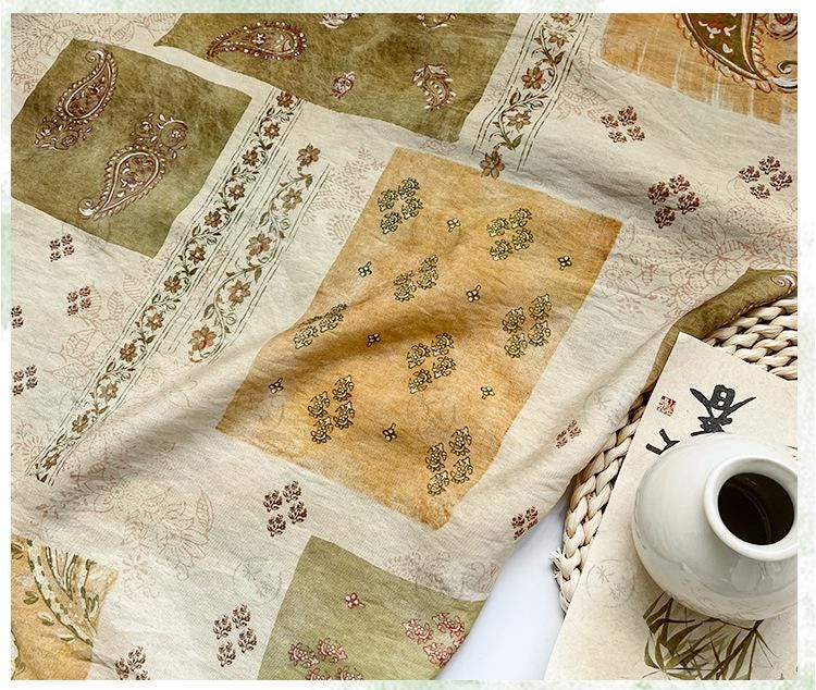Vintage Paisley Patchwork Print Cotton Fabric By The Yard | Earthy Green Gold Boho Floral | Dress Blouse Quilting Cottagecore Sewing - Poppylollipop