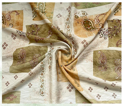 Vintage Paisley Patchwork Print Cotton Fabric By The Yard | Earthy Green Gold Boho Floral | Dress Blouse Quilting Cottagecore Sewing - Poppylollipop