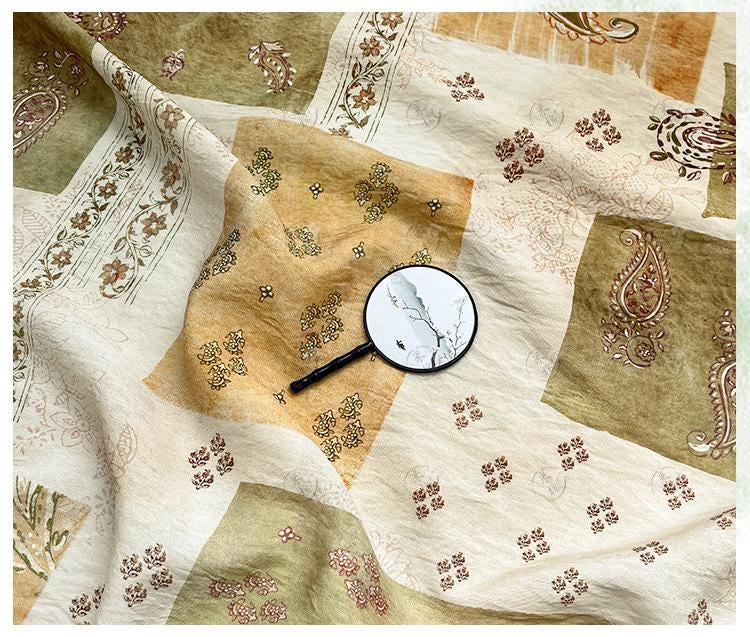 Vintage Paisley Patchwork Print Cotton Fabric By The Yard | Earthy Green Gold Boho Floral | Dress Blouse Quilting Cottagecore Sewing - Poppylollipop