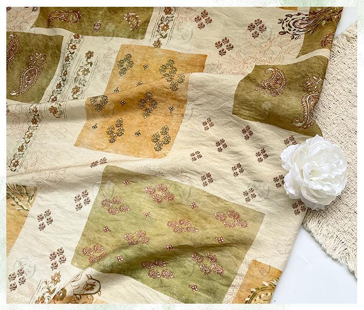 Vintage Paisley Patchwork Print Cotton Fabric By The Yard | Earthy Green Gold Boho Floral | Dress Blouse Quilting Cottagecore Sewing - Poppylollipop