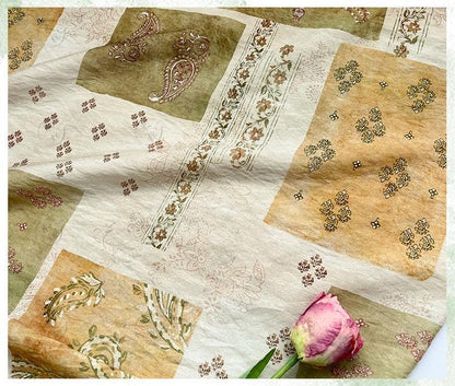 Vintage Paisley Patchwork Print Cotton Fabric By The Yard | Earthy Green Gold Boho Floral | Dress Blouse Quilting Cottagecore Sewing - Poppylollipop