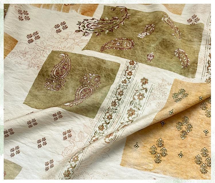 Vintage Paisley Patchwork Print Cotton Fabric By The Yard | Earthy Green Gold Boho Floral | Dress Blouse Quilting Cottagecore Sewing - Poppylollipop