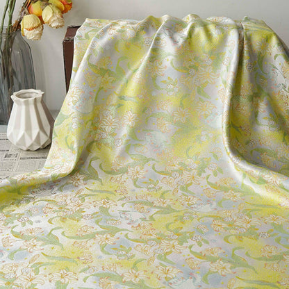 Song Brocade Silk Jacquard Fabric with Lily & Cat Gold Thread Design – Chinese Luxury Decorative Textile for Hanfu, Costume Craft Use - Poppylollipop