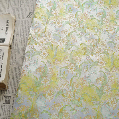 Song Brocade Silk Jacquard Fabric with Lily & Cat Gold Thread Design – Chinese Luxury Decorative Textile for Hanfu, Costume Craft Use - Poppylollipop