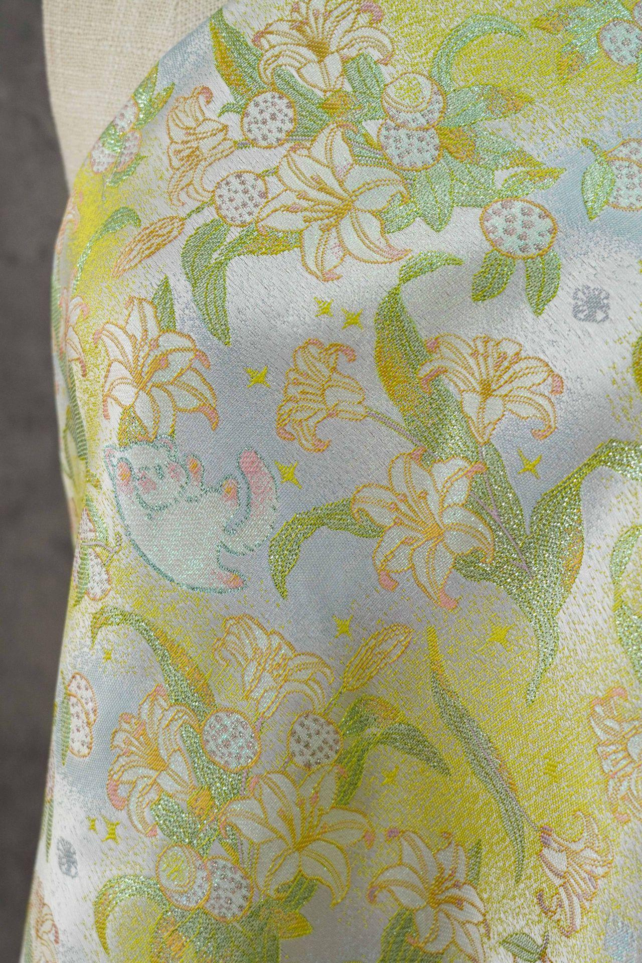 Song Brocade Silk Jacquard Fabric with Lily & Cat Gold Thread Design – Chinese Luxury Decorative Textile for Hanfu, Costume Craft Use - Poppylollipop