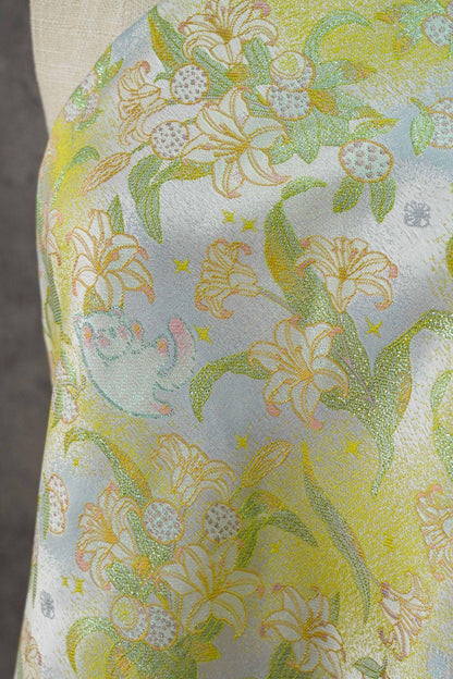 Song Brocade Silk Jacquard Fabric with Lily & Cat Gold Thread Design – Chinese Luxury Decorative Textile for Hanfu, Costume Craft Use - Poppylollipop
