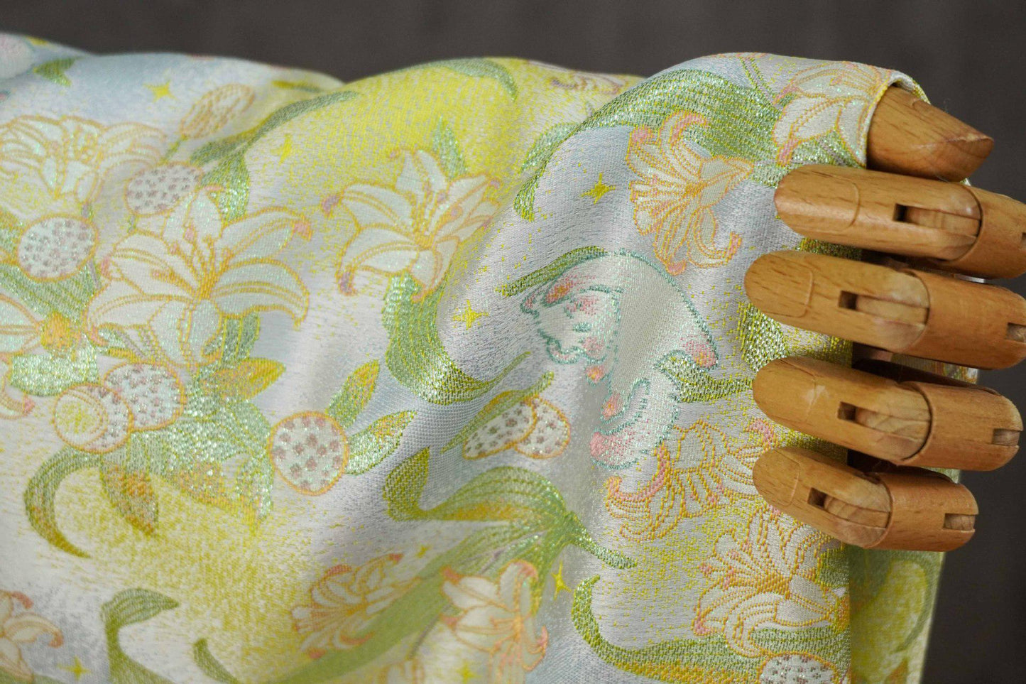 Song Brocade Silk Jacquard Fabric with Lily & Cat Gold Thread Design – Chinese Luxury Decorative Textile for Hanfu, Costume Craft Use