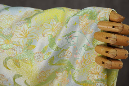 Song Brocade Silk Jacquard Fabric with Lily & Cat Gold Thread Design – Chinese Luxury Decorative Textile for Hanfu, Costume Craft Use