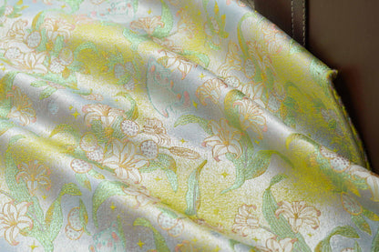 Song Brocade Silk Jacquard Fabric with Lily & Cat Gold Thread Design – Chinese Luxury Decorative Textile for Hanfu, Costume Craft Use - Poppylollipop