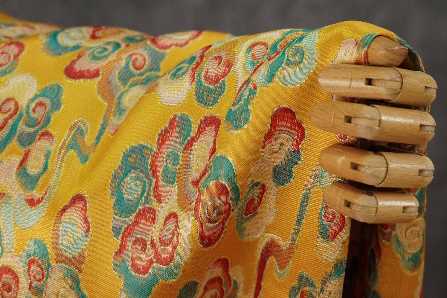 Gold Song Brocade Fabric by Yard, Colorful Cloud Pattern Silk Jacquard, Traditional Fabric for Kimono, Cheongsam, Sewing, DIY Craft Supply