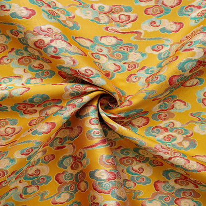 Gold Song Brocade Fabric by Yard, Colorful Cloud Pattern Silk Jacquard, Traditional Fabric for Kimono, Cheongsam, Sewing, DIY Craft Supply