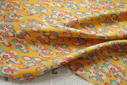 Gold Song Brocade Fabric by Yard, Colorful Cloud Pattern Silk Jacquard, Traditional Fabric for Kimono, Cheongsam, Sewing, DIY Craft Supply