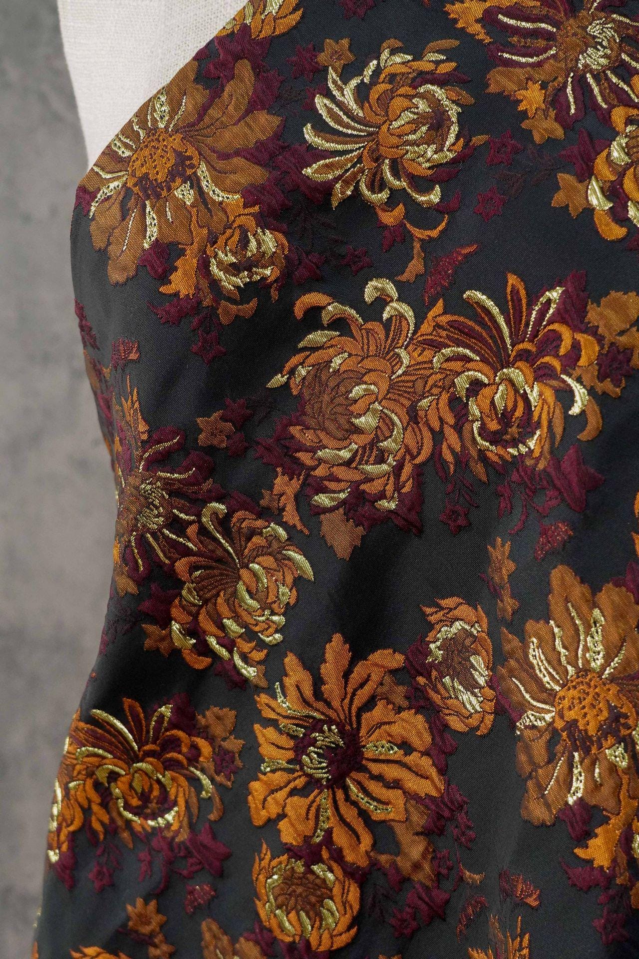 3D Embossed Chrysanthemum Gold Thread Jacquard Fabric – Chinese Brocade Textile (62" Wide) - Poppylollipop