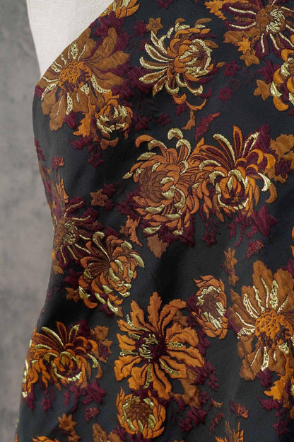 3D Embossed Chrysanthemum Gold Thread Jacquard Fabric – Chinese Brocade Textile (62" Wide) - Poppylollipop