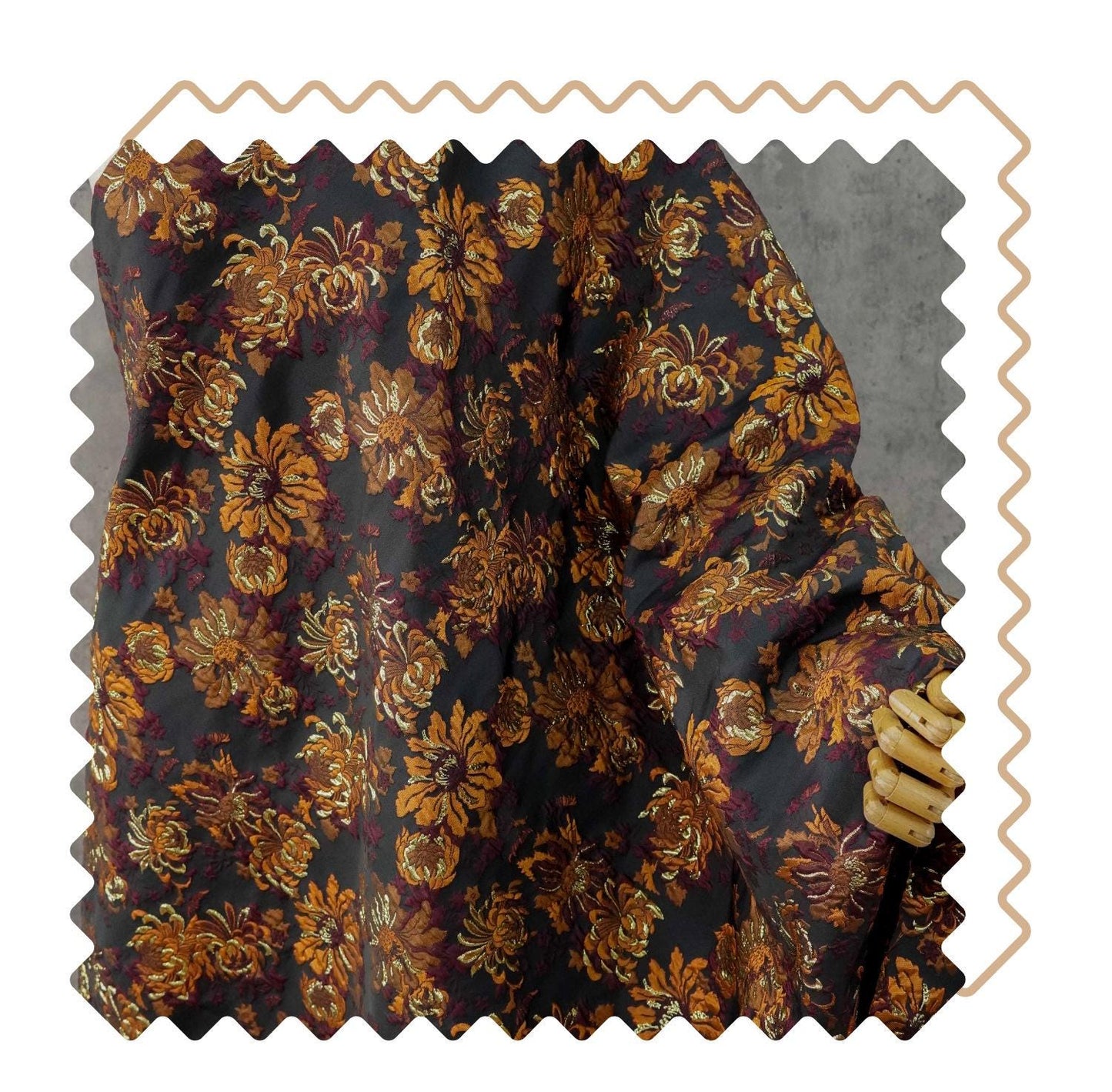 3D Embossed Chrysanthemum Gold Thread Jacquard Fabric – Chinese Brocade Textile (62" Wide) - Poppylollipop