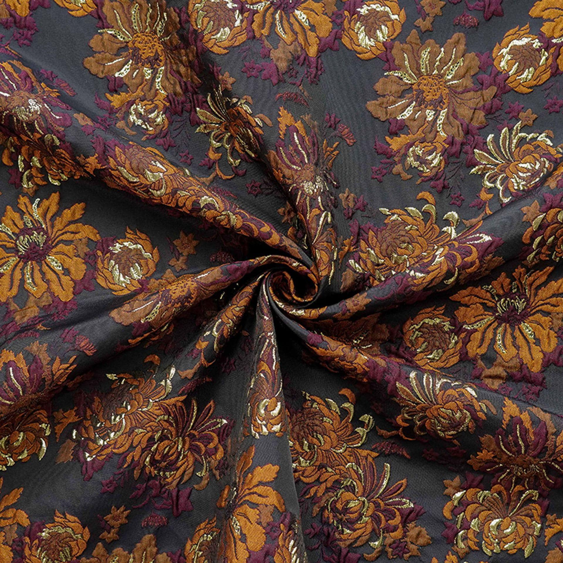 3D Embossed Chrysanthemum Gold Thread Jacquard Fabric – Chinese Brocade Textile (62" Wide) - Poppylollipop