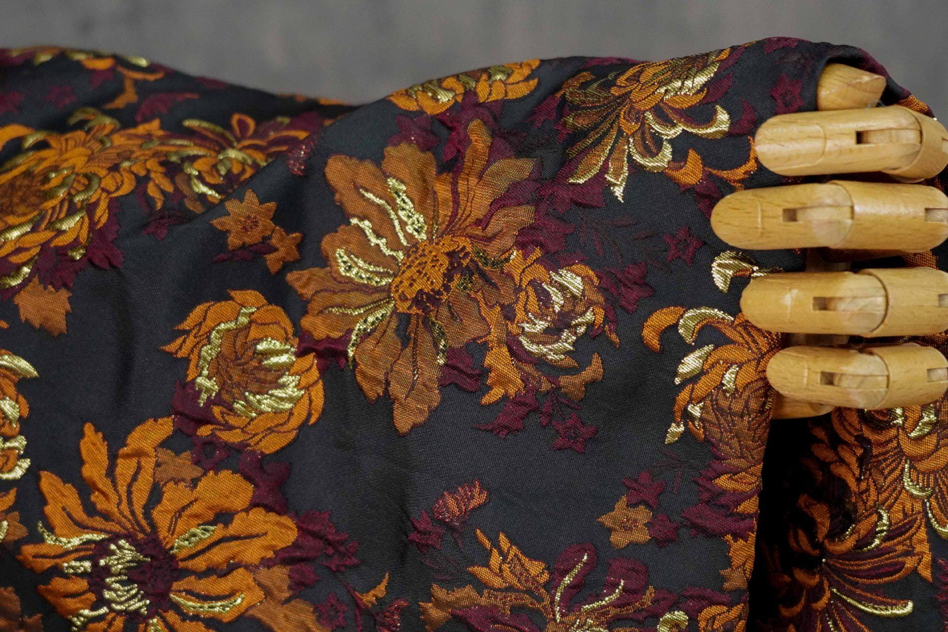 3D Embossed Chrysanthemum Gold Thread Jacquard Fabric – Chinese Brocade Textile (62" Wide) - Poppylollipop