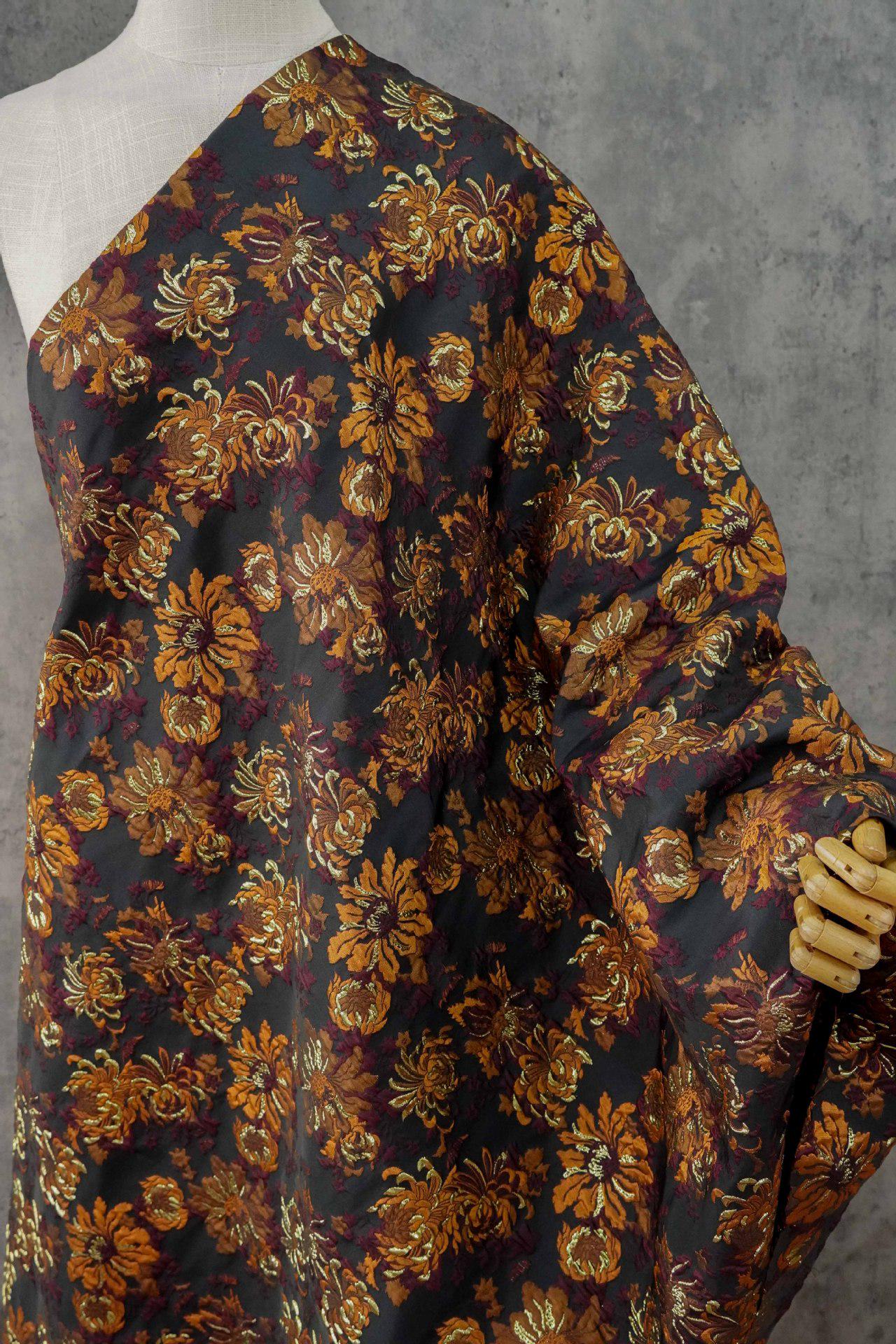 3D Embossed Chrysanthemum Gold Thread Jacquard Fabric – Chinese Brocade Textile (62" Wide) - Poppylollipop