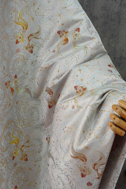Song Brocade Pisces Gold Thread Jacquard Fabric – Chinese Zodiac Luxury Woven Textile for Hanfu, Costumes & Decorative Use, 59"Wide