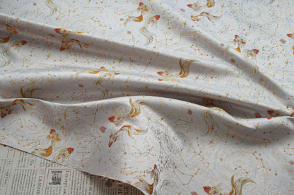 Song Brocade Pisces Gold Thread Jacquard Fabric – Chinese Zodiac Luxury Woven Textile for Hanfu, Costumes & Decorative Use, 59"Wide