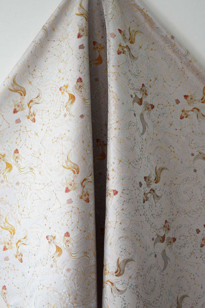 Song Brocade Pisces Gold Thread Jacquard Fabric – Chinese Zodiac Luxury Woven Textile for Hanfu, Costumes & Decorative Use, 59"Wide