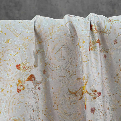 Song Brocade Pisces Gold Thread Jacquard Fabric – Chinese Zodiac Luxury Woven Textile for Hanfu, Costumes & Decorative Use, 59"Wide