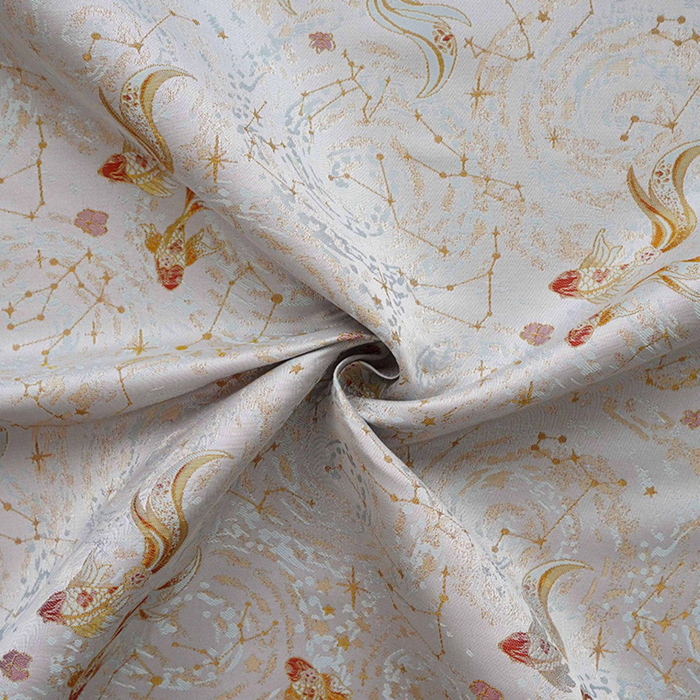 Song Brocade Pisces Gold Thread Jacquard Fabric – Chinese Zodiac Luxury Woven Textile for Hanfu, Costumes & Decorative Use, 59"Wide
